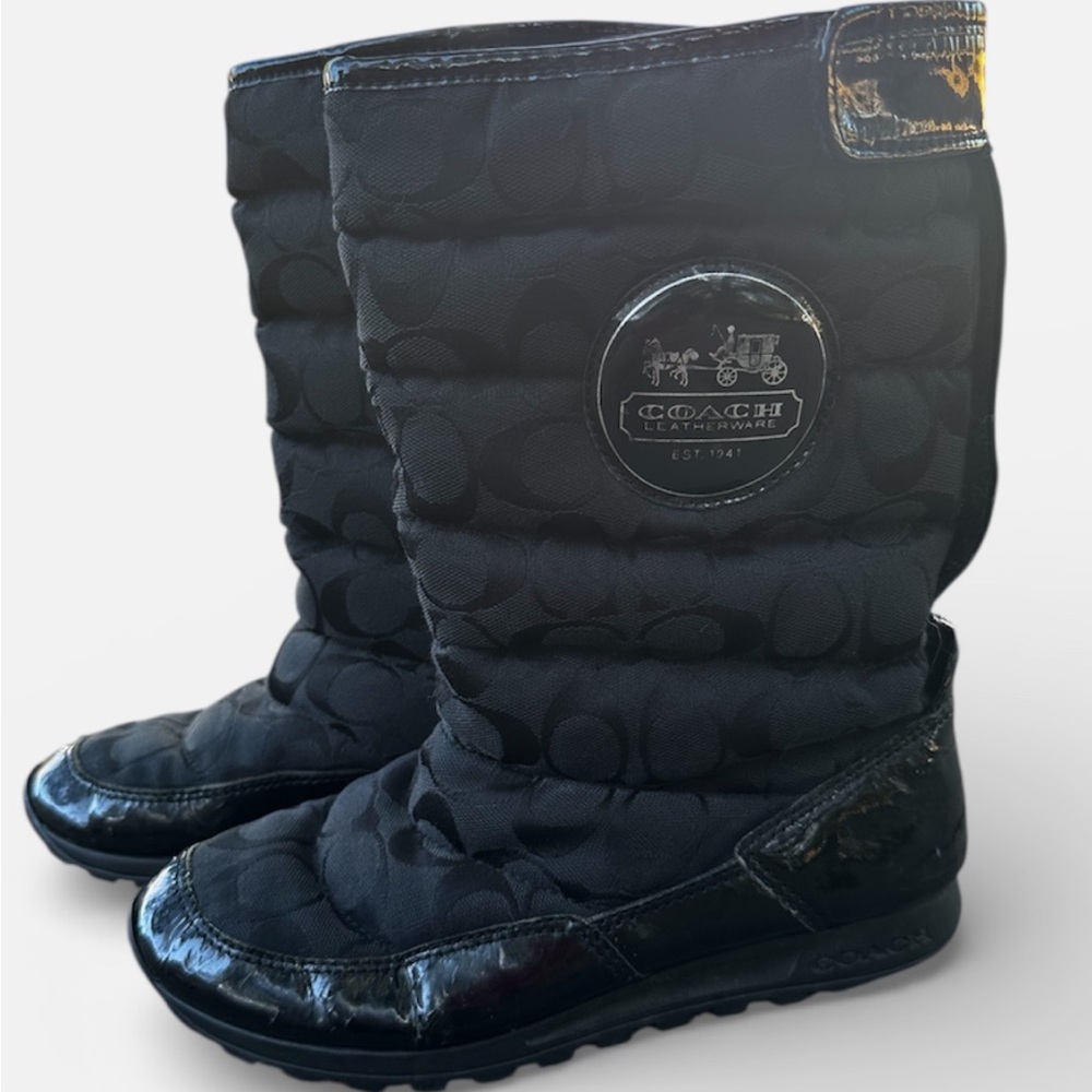 Coach Jordy Patent Leather Signature C Winter Boots Black Size 6.5 Y2K